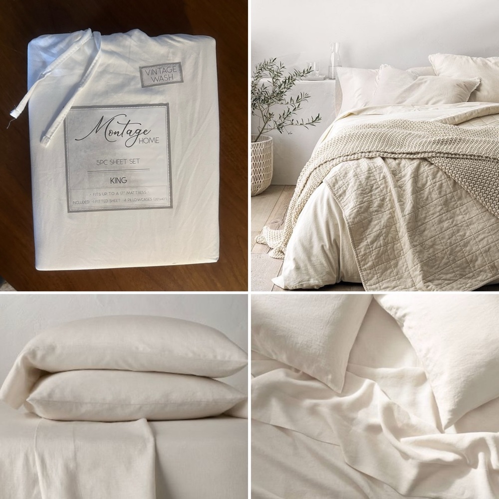 Montage Home Vintage wash KING sheets set 5 pc set natural ivory off-white